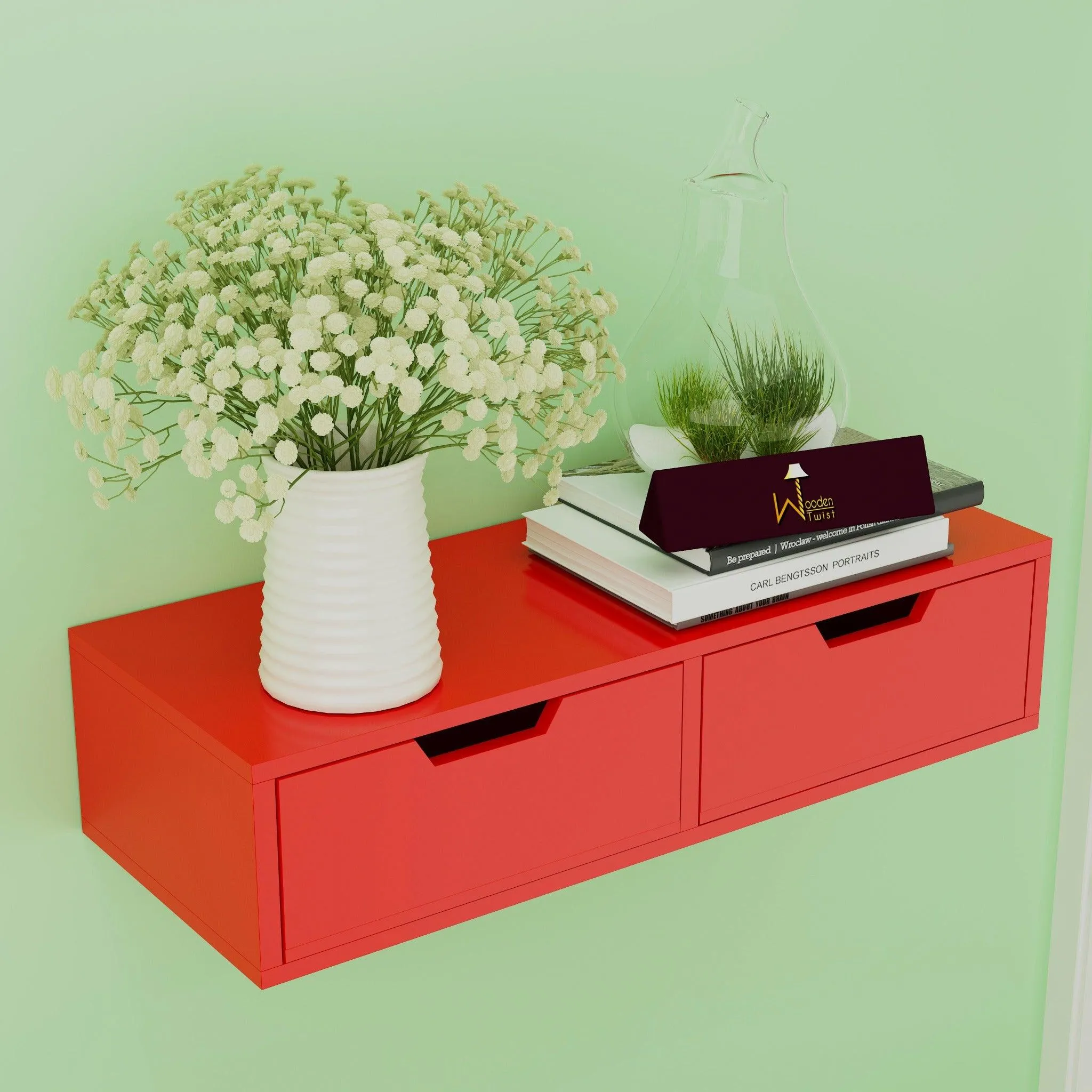 Wooden Twist Exclusively Launched Engineered Wood Wall Shelf with Drawer