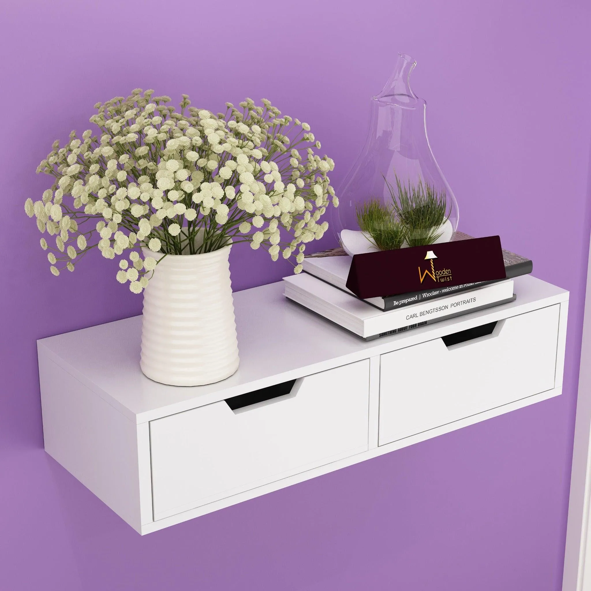 Wooden Twist Exclusively Launched Engineered Wood Wall Shelf with Drawer